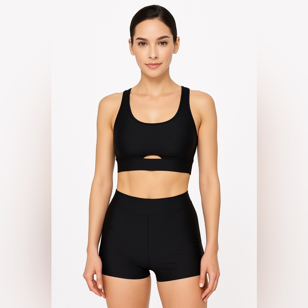 Joan Vass Swimsuit Top & Shorts Set Cutout‎ Black Swimwear NEW Size S